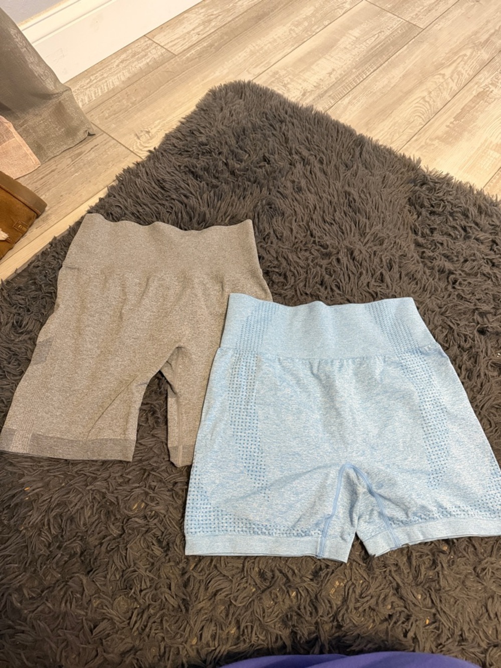 Seamless High-Waist Workout Shorts Duo - Light Blue & Heather Gray